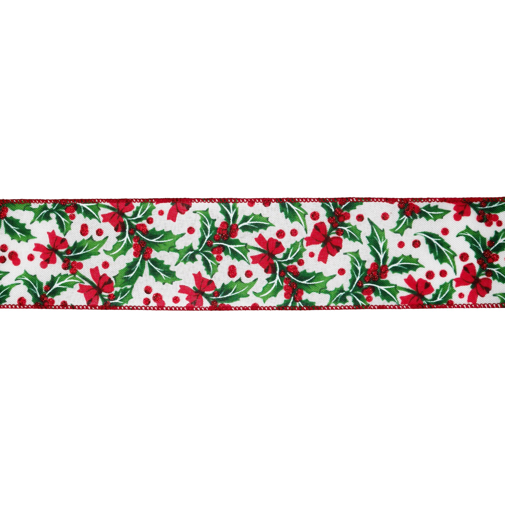 slide 2 of 3, 2.5" X 20ft. Holly & Bows Wired Ribbon By Celebrate It, 2.5 in x 20 ft