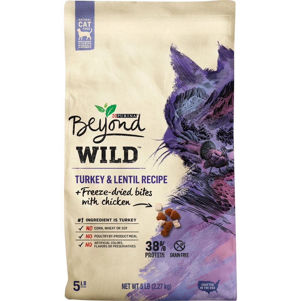 slide 1 of 1, Beyond Wild Turkey & Lentil Recipe + Freeze-Dried Bites with Chicken Adult Dry Cat Food, 5 lb
