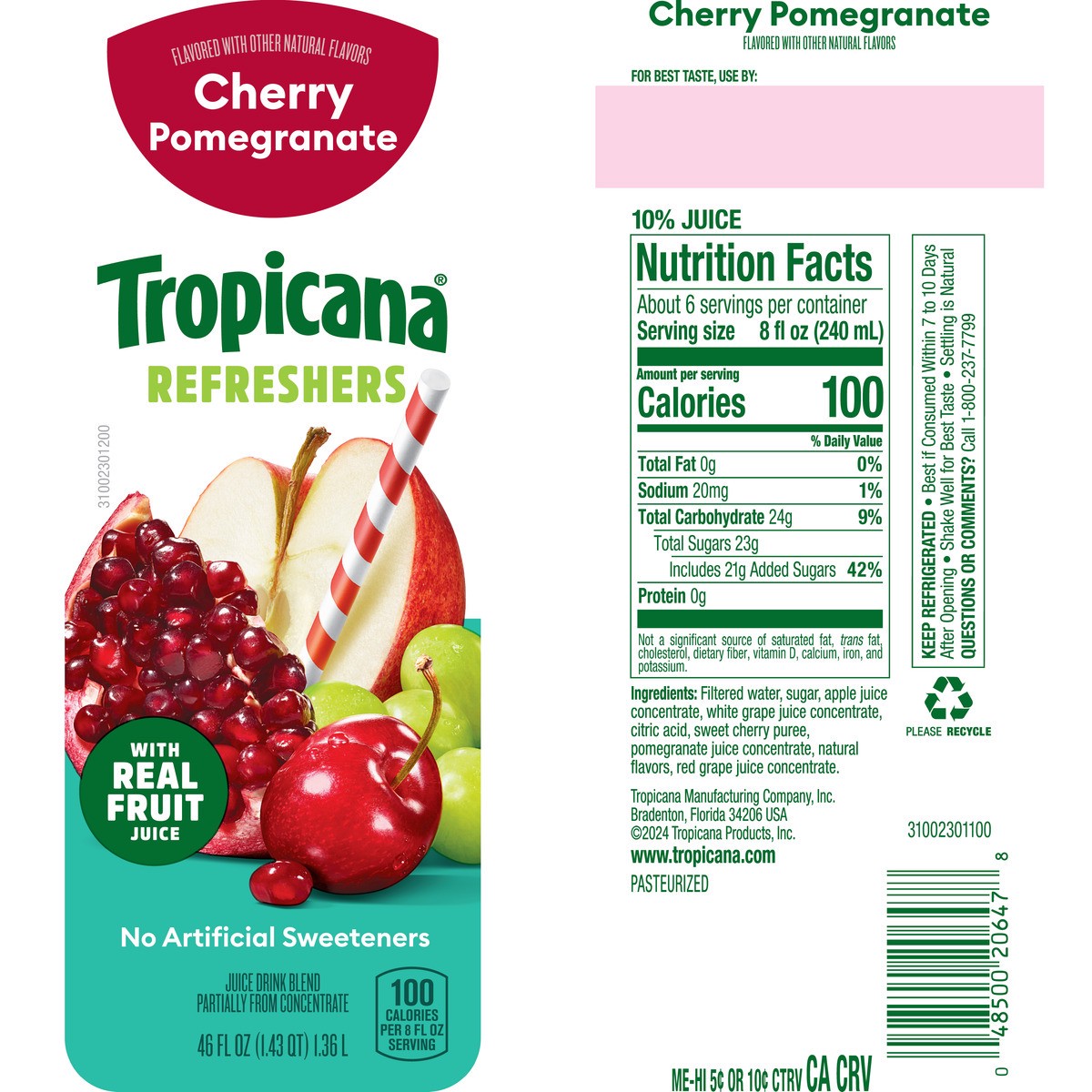 slide 5 of 12, Tropicana Premium Drinks, Cherry Pomegranate, 46 Fl Oz Bottle, 46 fl oz