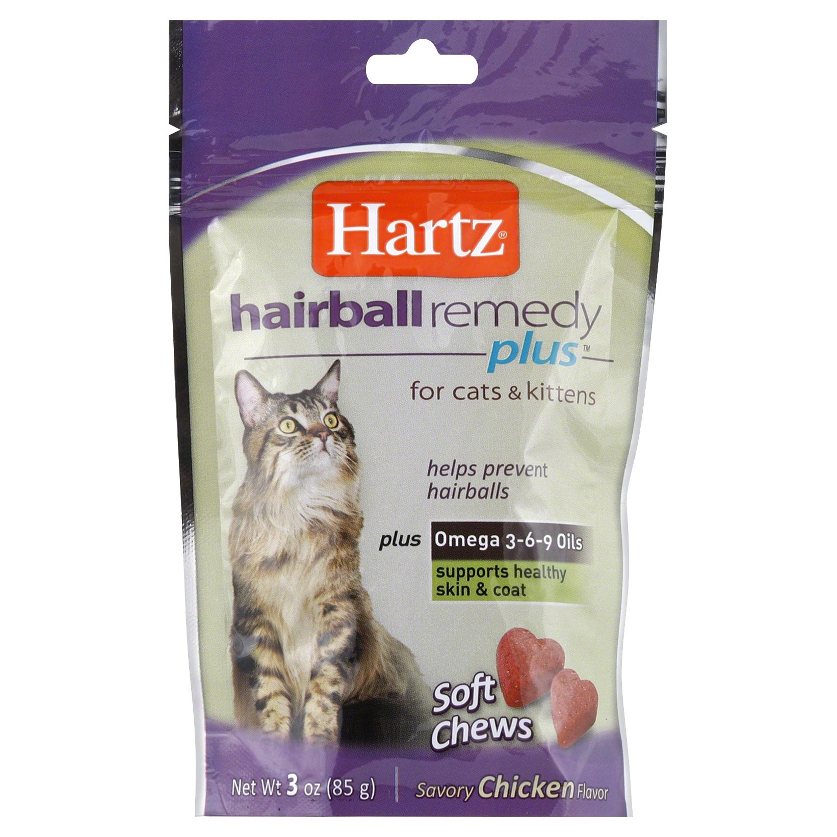 slide 1 of 13, Hartz Hair Balls Treat Plus Soft Chews Real Chicken Flavor Chews for Cats + Kittens 3 oz, 3 oz