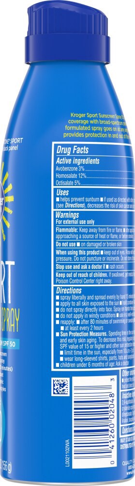 slide 2 of 3, Kroger Sport Sunscreen Spray Spf 50, 5.5 fl oz