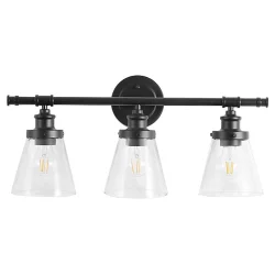 Cedar Hill 3-Light Vanity with Cylindrical Glass Shades - Black