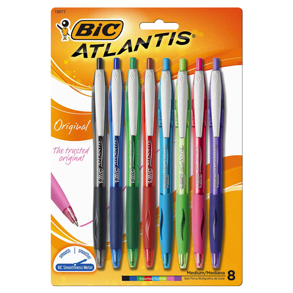 slide 1 of 1, BIC Atlantis Original Fashion Retractable Ball Pen, Assorted Colors, 8 ct