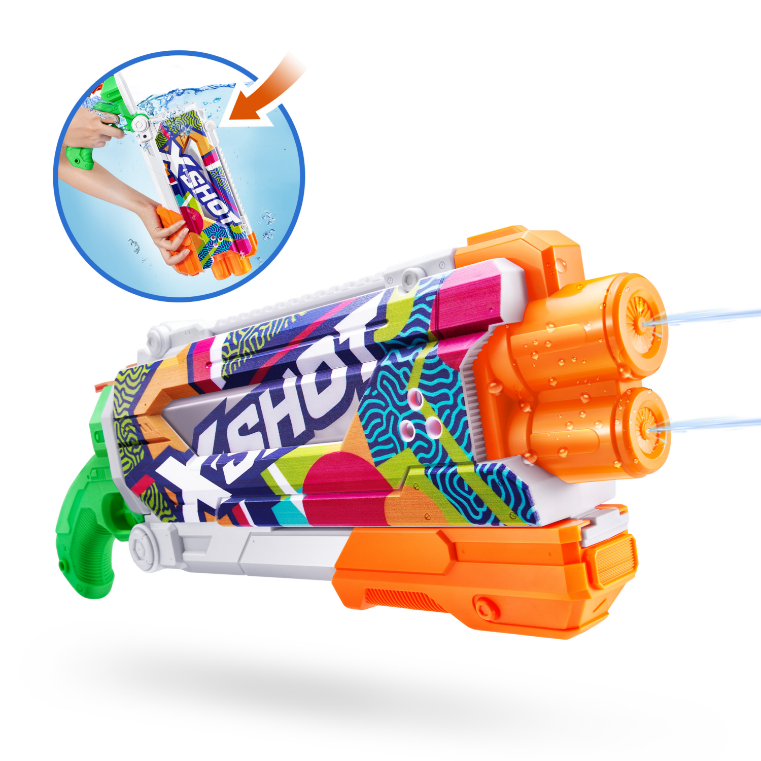 slide 1 of 8, X-Shot Water Fast-Fill SKINS-Pump Action Water Blaster Double Pack by ZURU, 1 ct