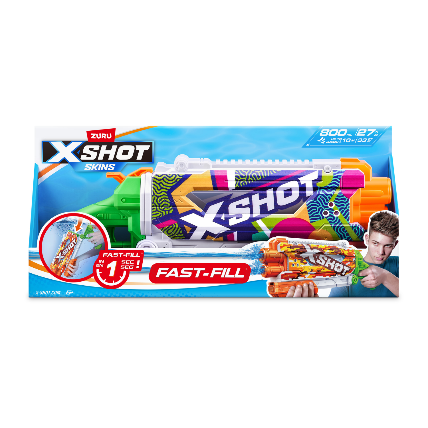 slide 4 of 8, X-Shot Water Fast-Fill SKINS-Pump Action Water Blaster Double Pack by ZURU, 1 ct