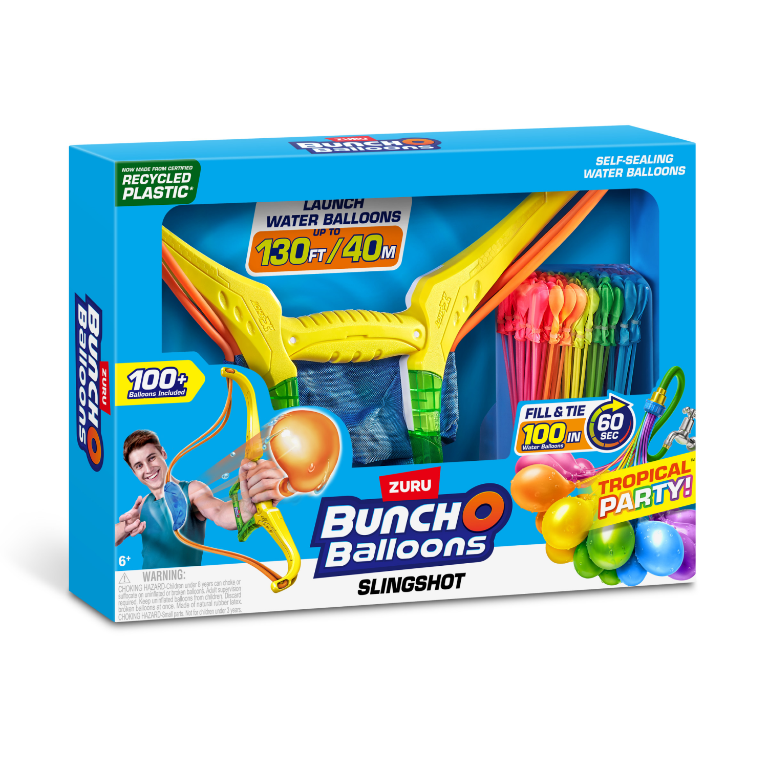 slide 4 of 8, Bunch O Balloons Tropical Party Slingshot & 100+ Rapid-Filling Self-Sealing Water Balloons by ZURU, 1 ct