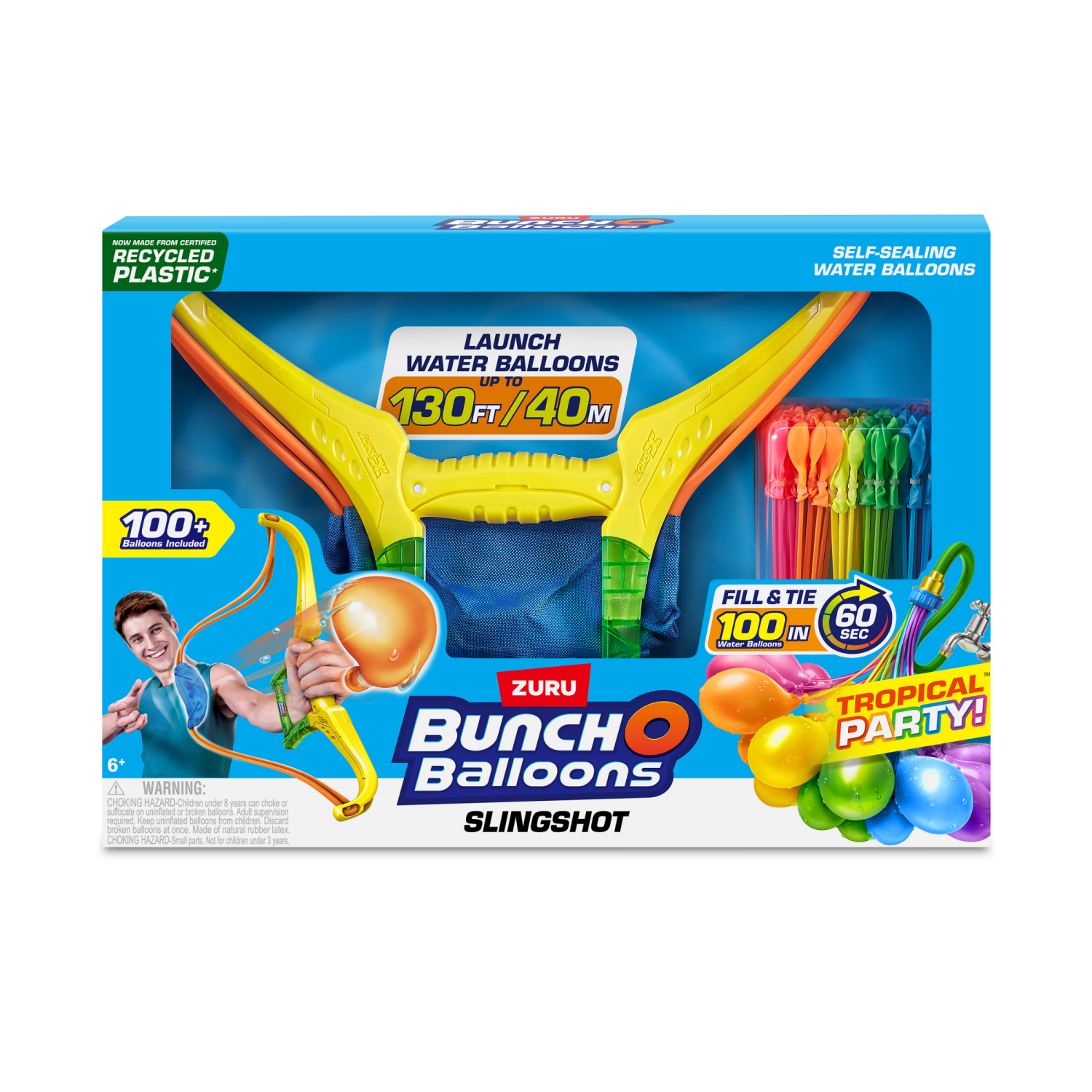 slide 1 of 8, Bunch O Balloons Tropical Party Slingshot & 100+ Rapid-Filling Self-Sealing Water Balloons by ZURU, 1 ct