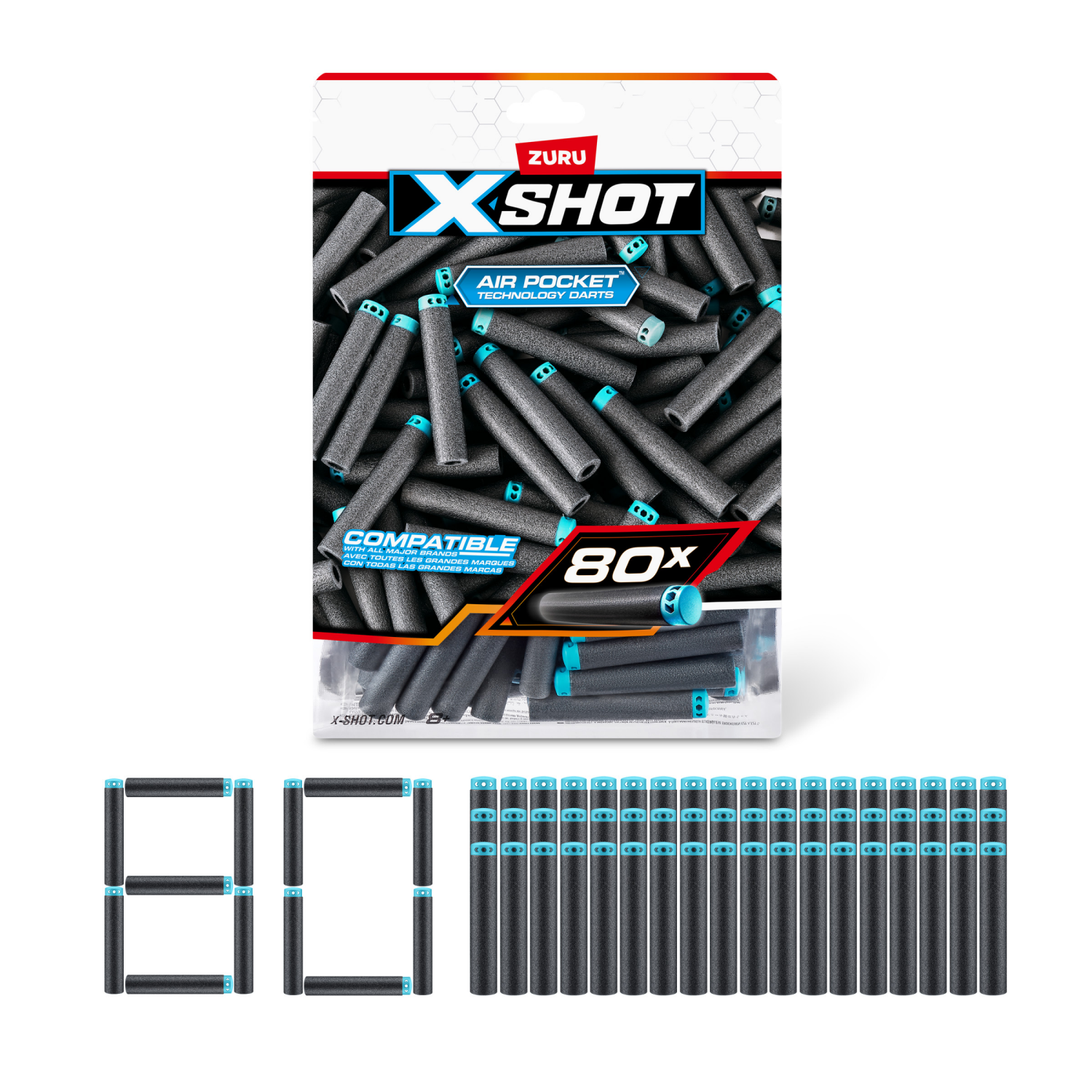 slide 3 of 6, X-Shot Air Pocket Technology Refill Darts, 80 ct