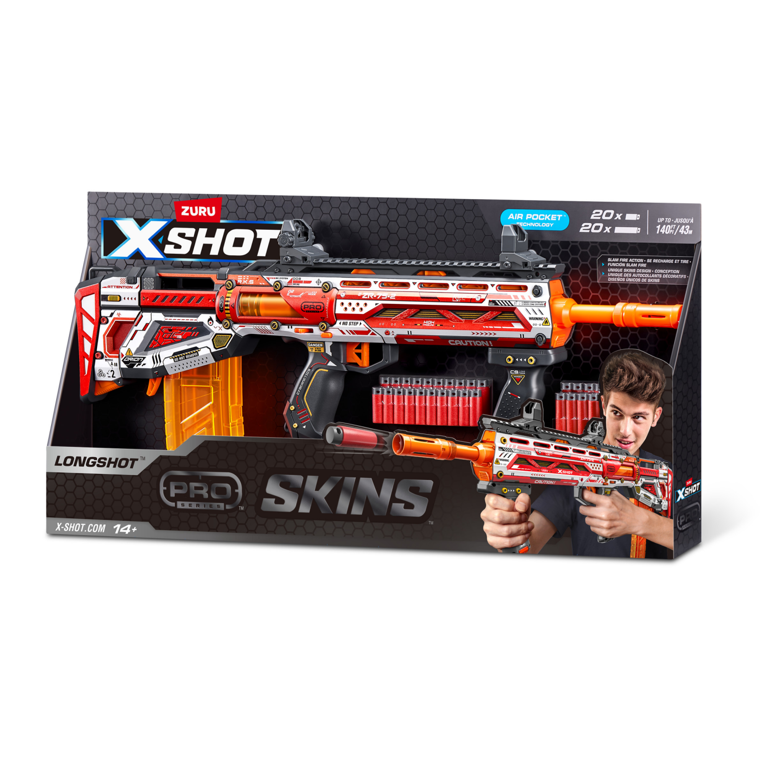 slide 4 of 8, Zuru X-Shot SKINS Pro Series Longshot Foam Blaster with 40 Darts, 1 ct