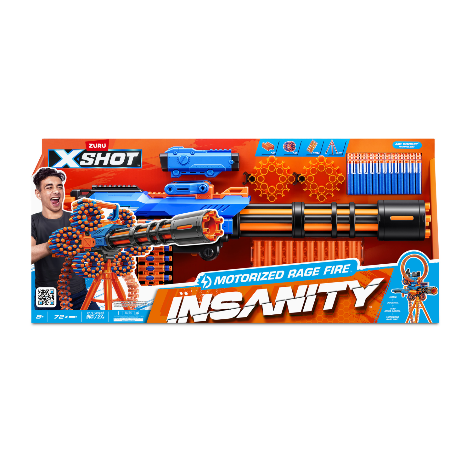 slide 8 of 8, Zuru X-Shot-Insanity-Series 1 Motorized Rage Fire Gatlin Blaster, 1 ct
