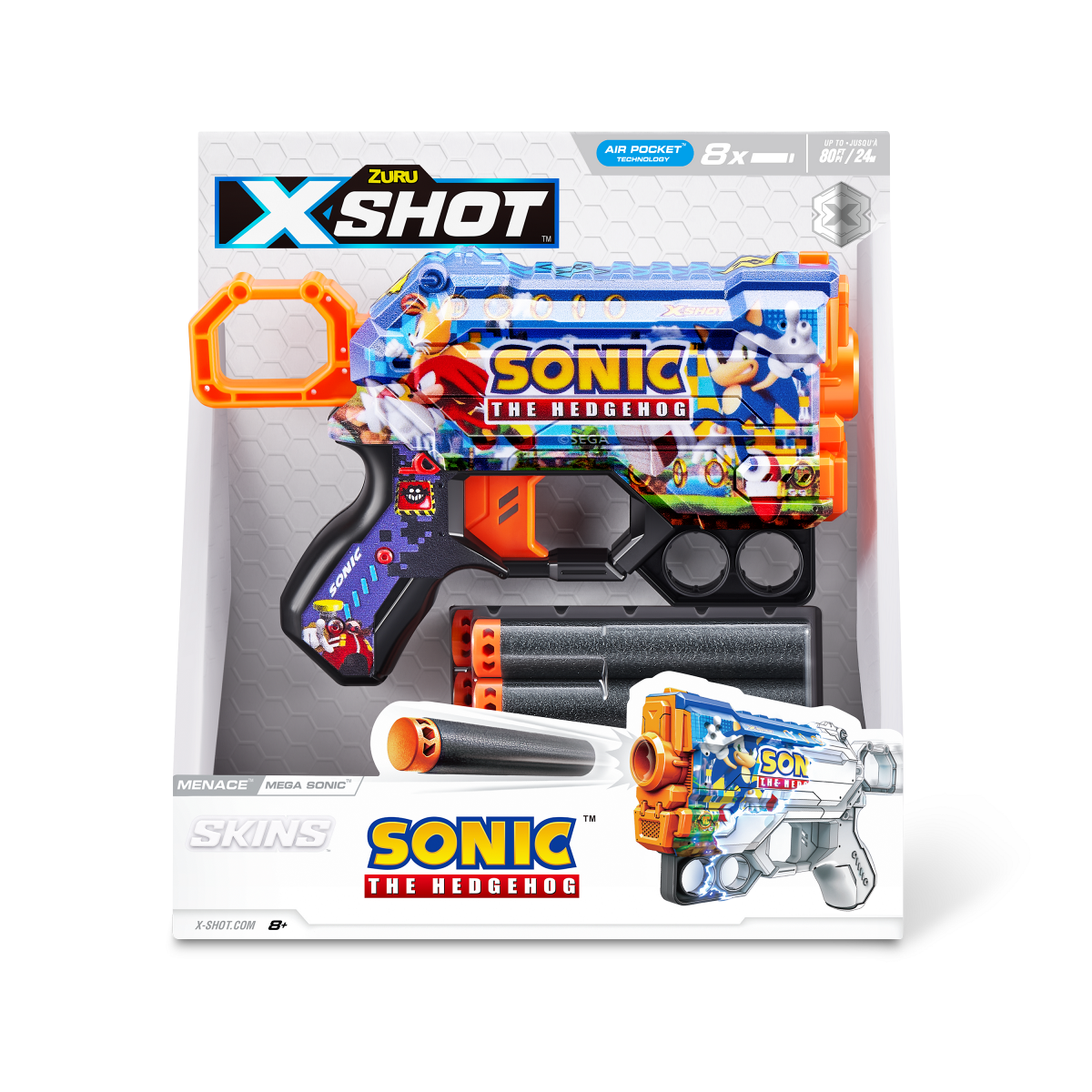 slide 1 of 1, ZURU X-SHOT-SKINS MENACE SONIC CLASSIC(8 Darts) SK, 1 ct