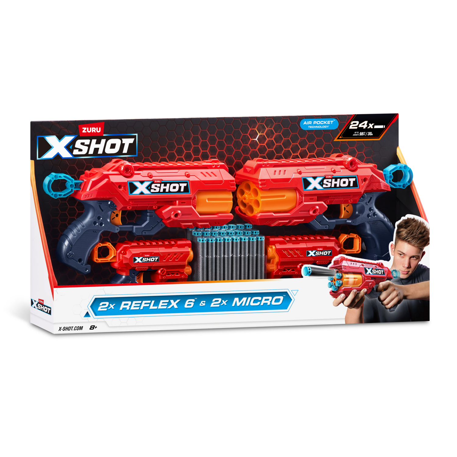 slide 4 of 8, Zuru XSHOT Reflex 6 & Micro Blasters, 4 ct