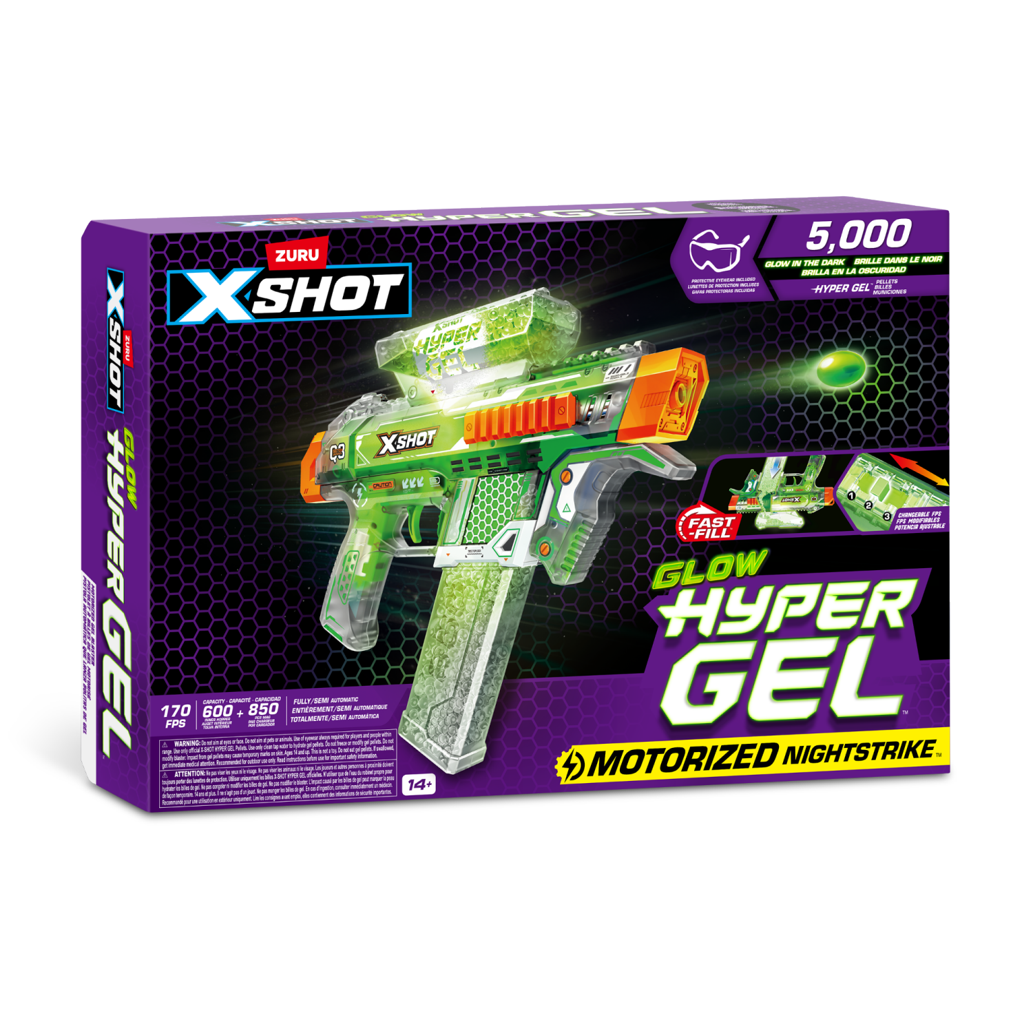 slide 1 of 8, X-Shot Hyper Gel Glow in the Dark Trace Fire Blaster, 1 ct