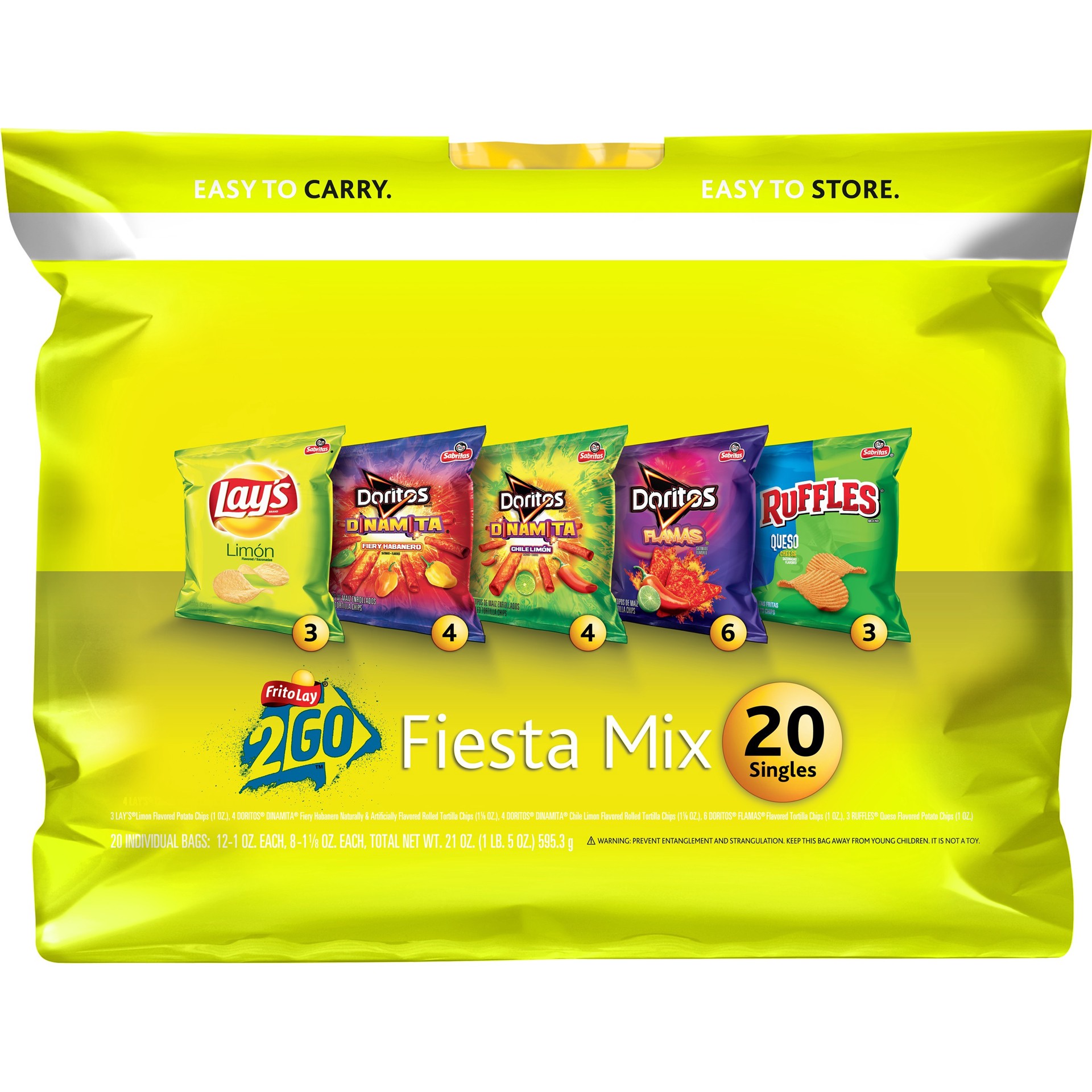 slide 1 of 2, Frito-Lay Lay's Doritos Ruffles Fiesta Mix 20 Singles (12 - 1 Ounce, 8 - 1.125 Ounce) 21 Ounce Plastic Bags, 21 oz