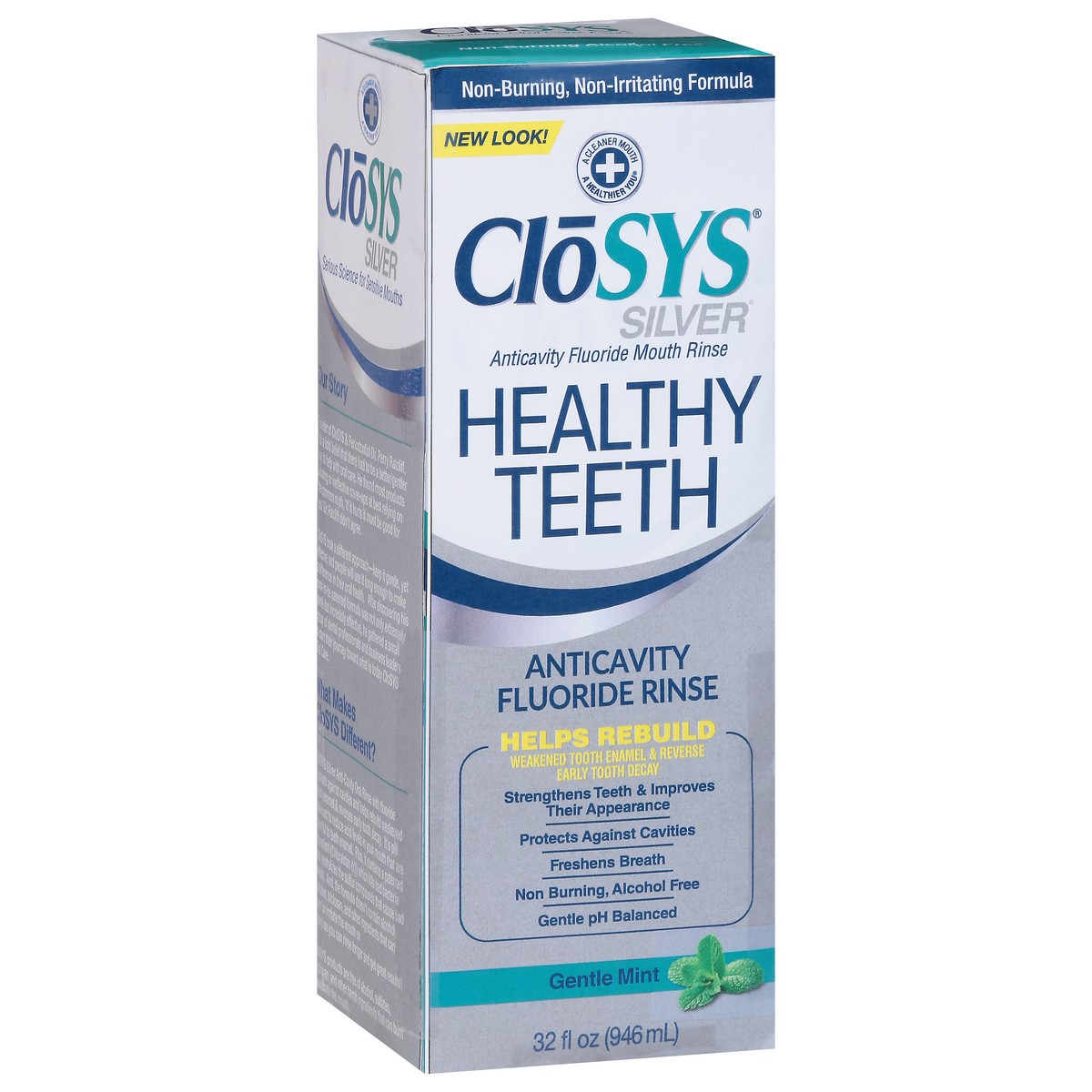 slide 10 of 13, CloSYS Silver Healthy Teeth Gentle Mint Anticavity Fluoride Rinse 32 fl oz, 32 fl oz