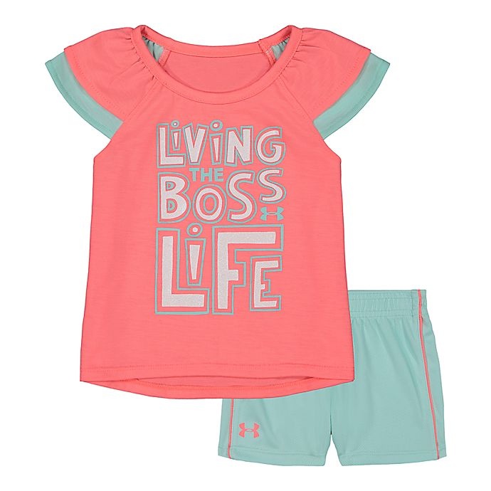slide 1 of 1, Under Armour Living the Boss Life Tee and Short Set - Pink/Aqua, 1 ct
