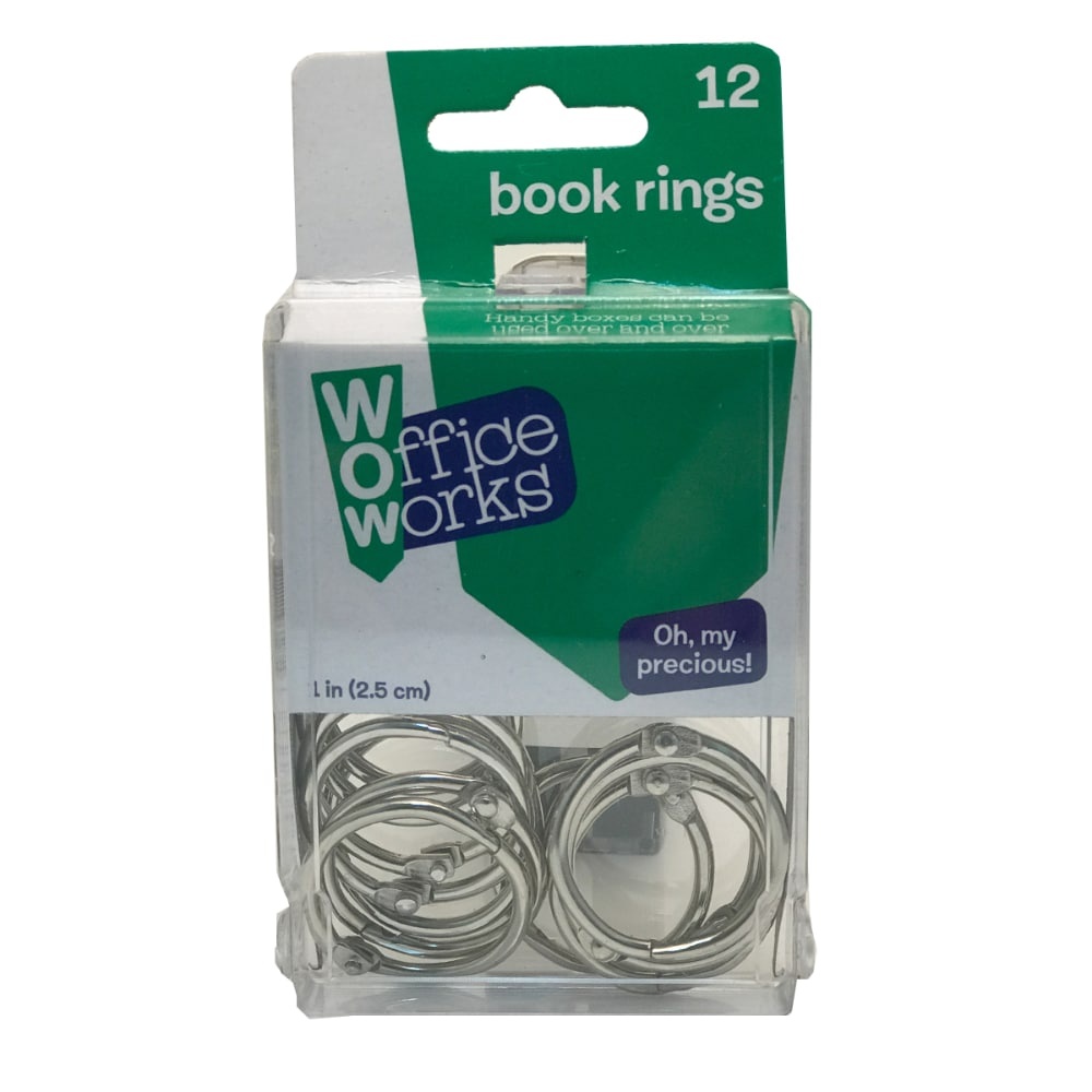 slide 1 of 1, Officeworks Book Rings - 12 Count, 1 in