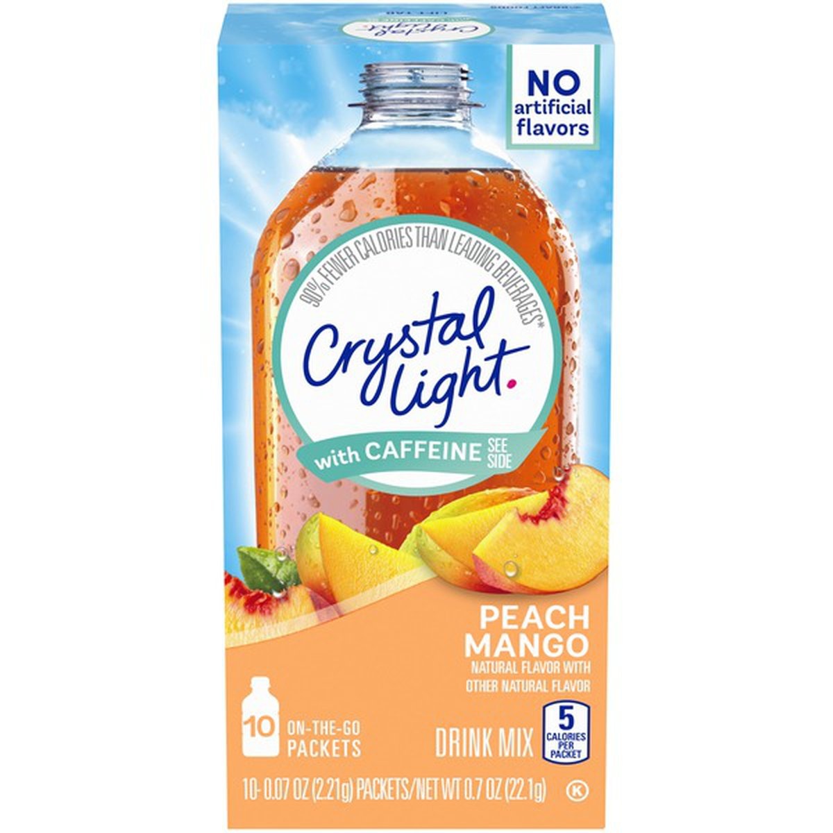 slide 1 of 1, Crystal Light Peach Mango Naturally Flavored Powdered Drink Mix With Caffeine, 10 ct 0.07 oz