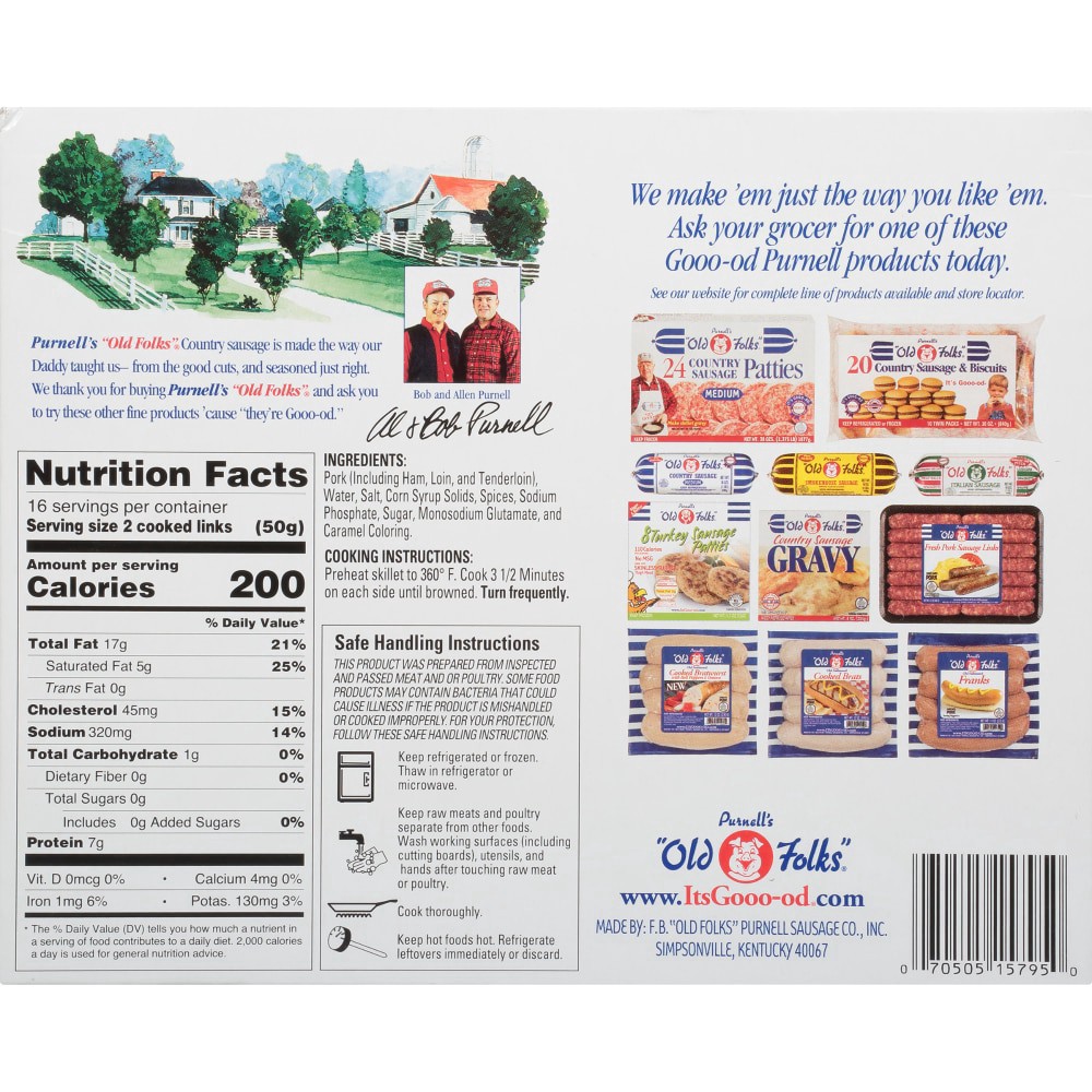 slide 4 of 4, Purnell's "Old Folks" Skinless Country Sausage Links 32 oz, 32 oz