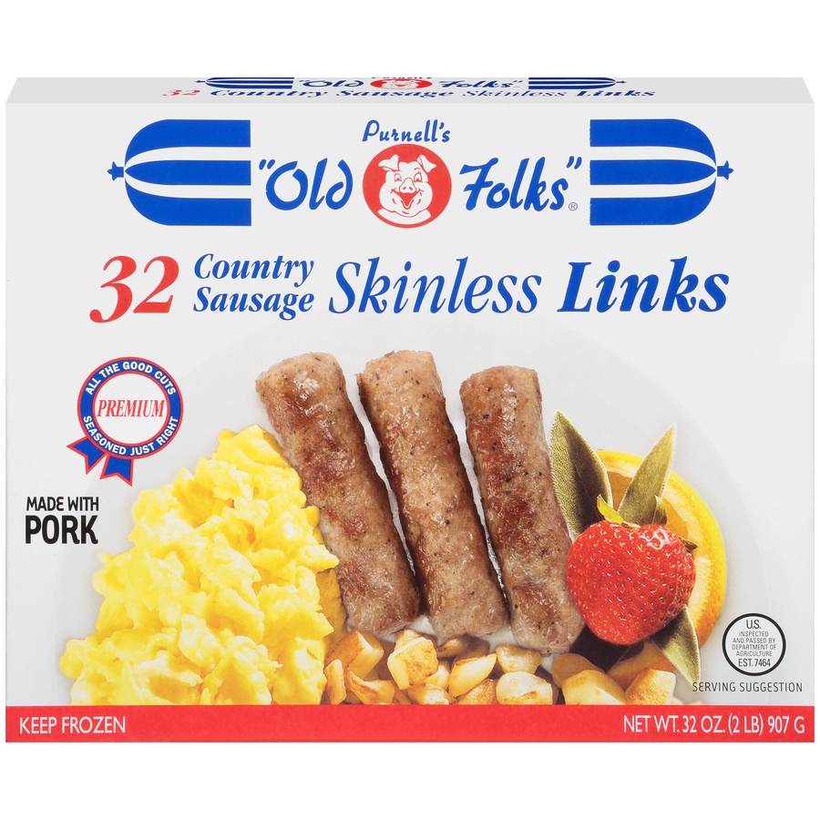 slide 1 of 8, Purnell's "Old Folks" Skinless Country Sausage Links, 32 oz