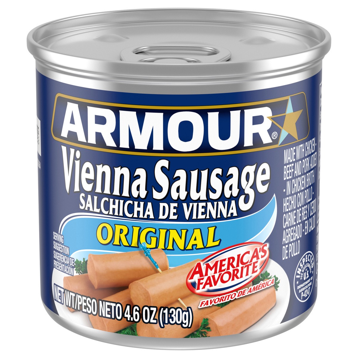 slide 1 of 3, Armour Original Vienna Sausage, 7g Protein Per Serving, 4.6 oz Can, 4.6 oz