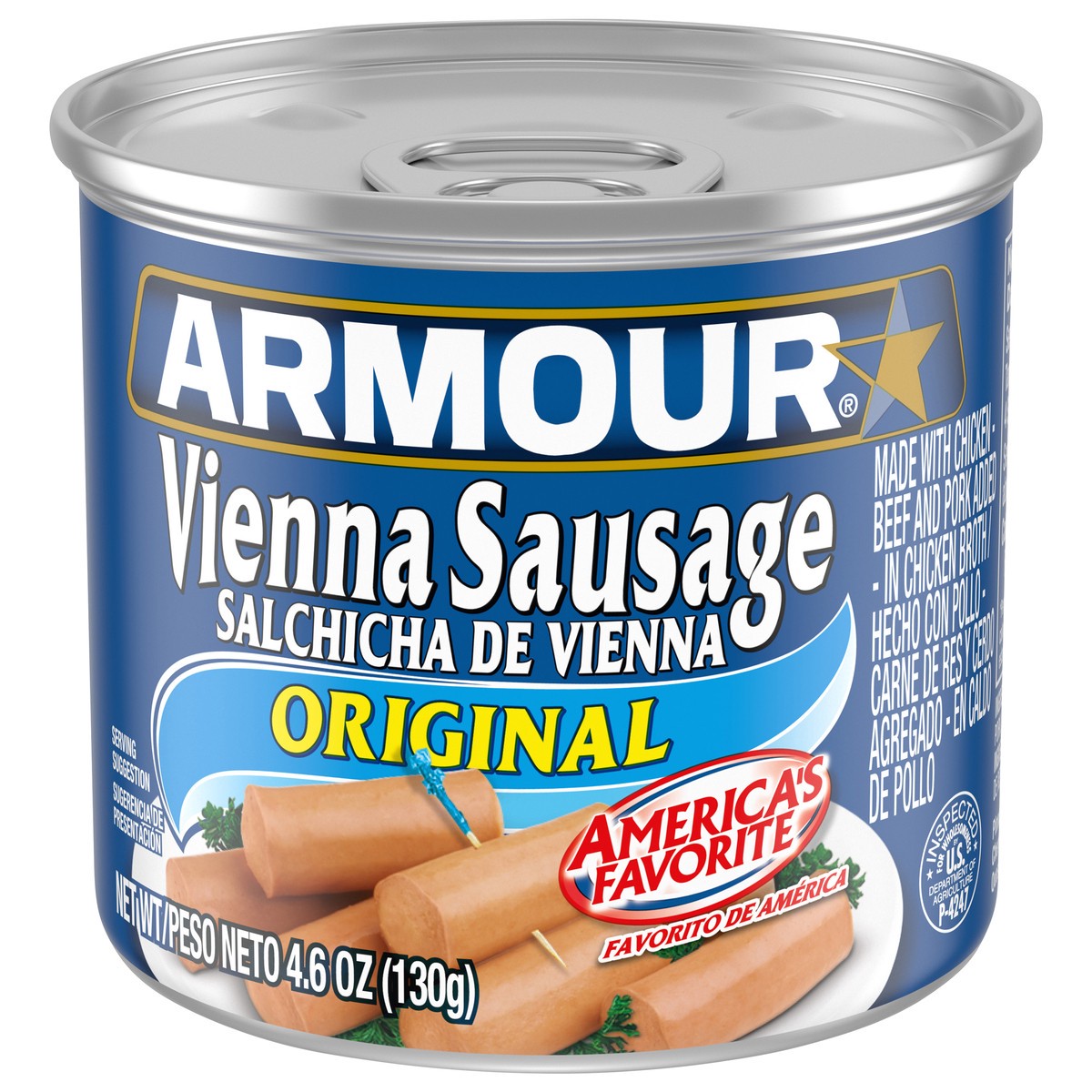 slide 1 of 3, Armour Original Vienna Sausage, 7g Protein Per Serving, 4.6 oz Can, 4.6 oz