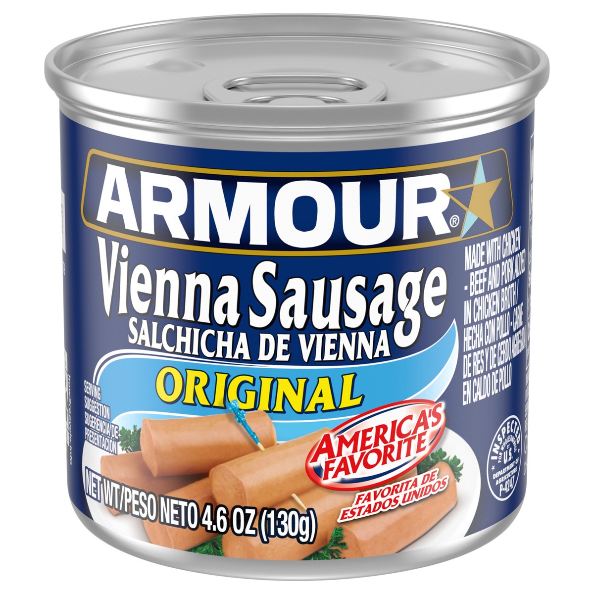 slide 1 of 3, Armour Original Vienna Sausage, 7g Protein Per Serving, 4.6 oz Can, 4.6 oz