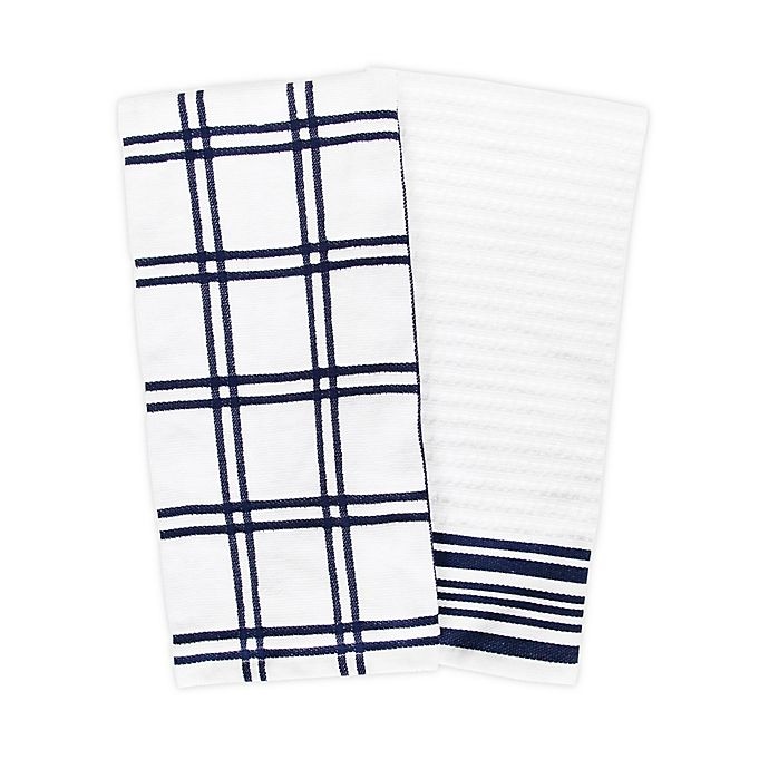 slide 1 of 5, KitchenSmart Colors Plaid Windowpane Kitchen Towels - Navy, 2 ct