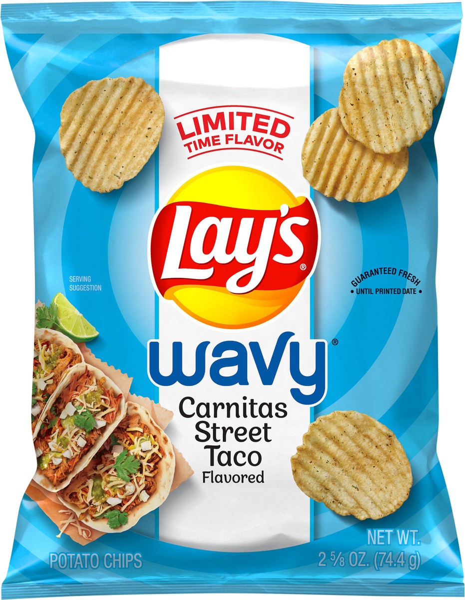 slide 4 of 7, Lay's Wavy Potato Chips Carnitas Street Taco Flavored 2 5/8 Oz, 2.62 oz