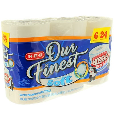 slide 1 of 1, H-E-B Our Finest Ultra Soft Mega Rolls Bath Tissue, 6 ct