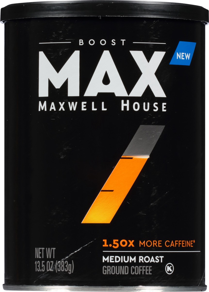 slide 2 of 7, Boost Max Maxwell House Max Boost Medium Roast Ground Coffee with 1.50X More Caffeine, 13.5 oz Canister, 13.5 oz