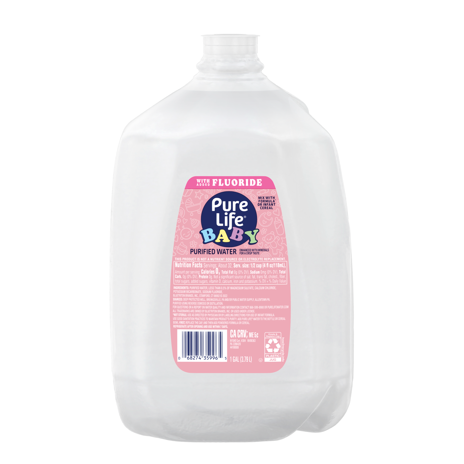 slide 1 of 4, Pure Life Baby Purified Water, With Added Fluoride, 1 Gallon Jug, Side Handle, 1 g