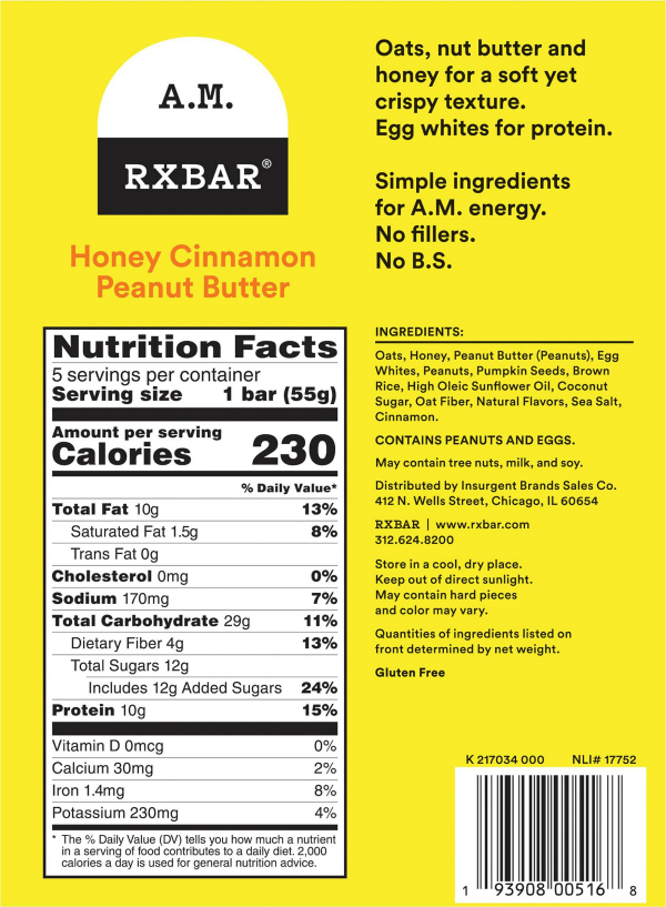 slide 2 of 17, RXBAR Nut Butter and Oat Protein Bars, Protein Snacks, Snack Bars, Honey Cinnamon Peanut Butter, 9.7oz Box, 5 Bars, 9.7 oz