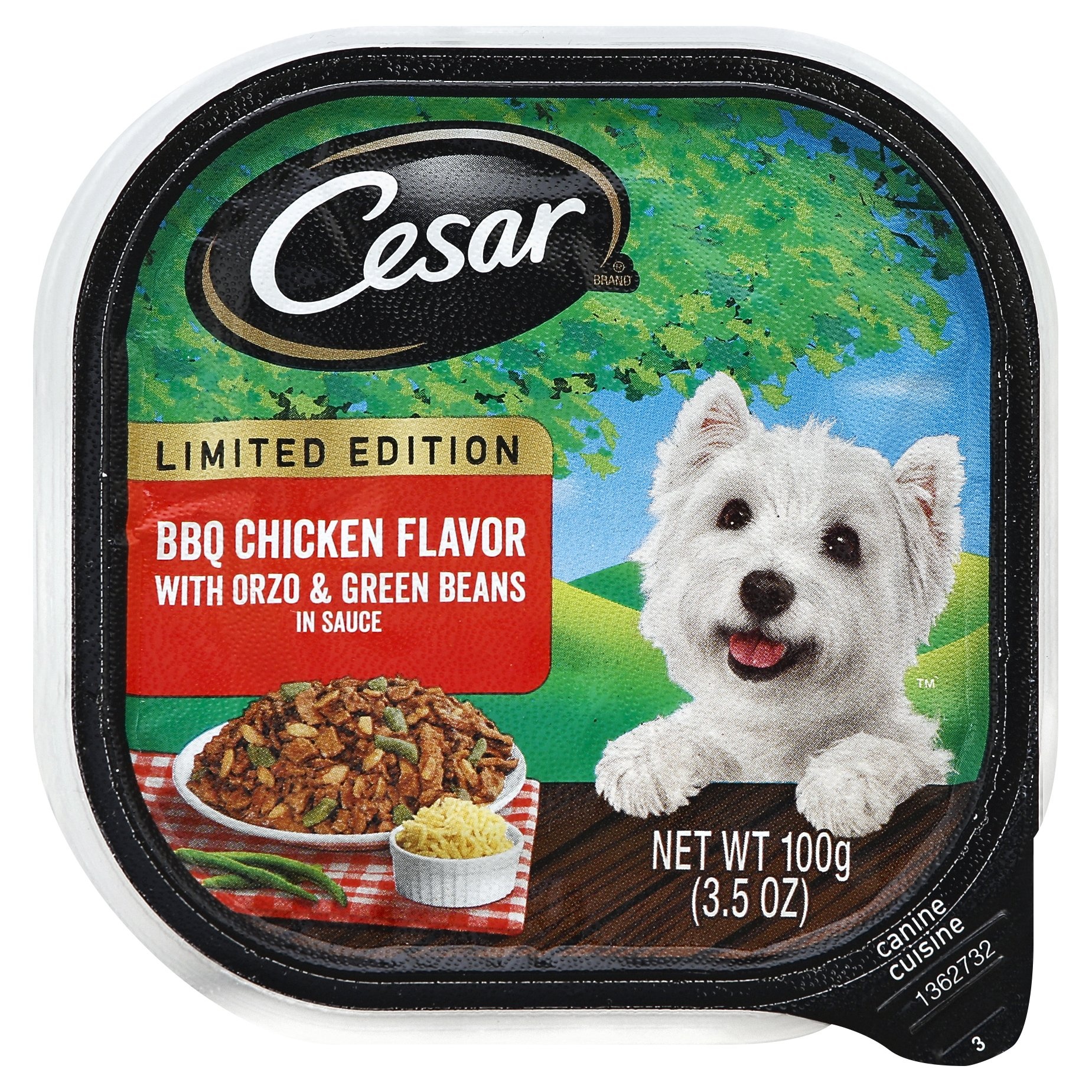 slide 1 of 9, Cesar Canine Cuisine BBQ Chicken Flavor With Orzo & Green Beans In Sauce, 3.5 oz