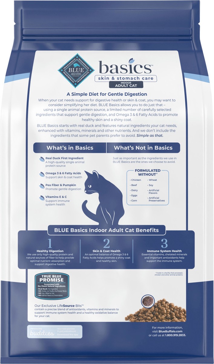 slide 4 of 12, Blue Buffalo Blue Basics Limited Ingredient Grain Free Duck & Potato Indoor Adult Cat Food, 5 lb