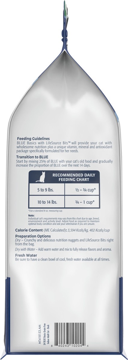 slide 5 of 12, Blue Buffalo Blue Basics Limited Ingredient Grain Free Duck & Potato Indoor Adult Cat Food, 5 lb