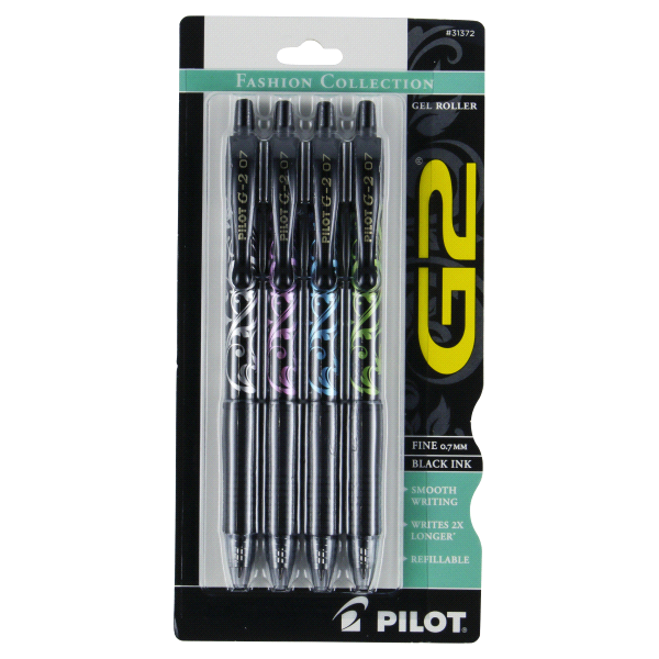 slide 1 of 2, Pilot G2 Fashion Retractable Gel Ink Pens, Fine Point, Assorted Fashion Barrels, Black Ink, 4 ct