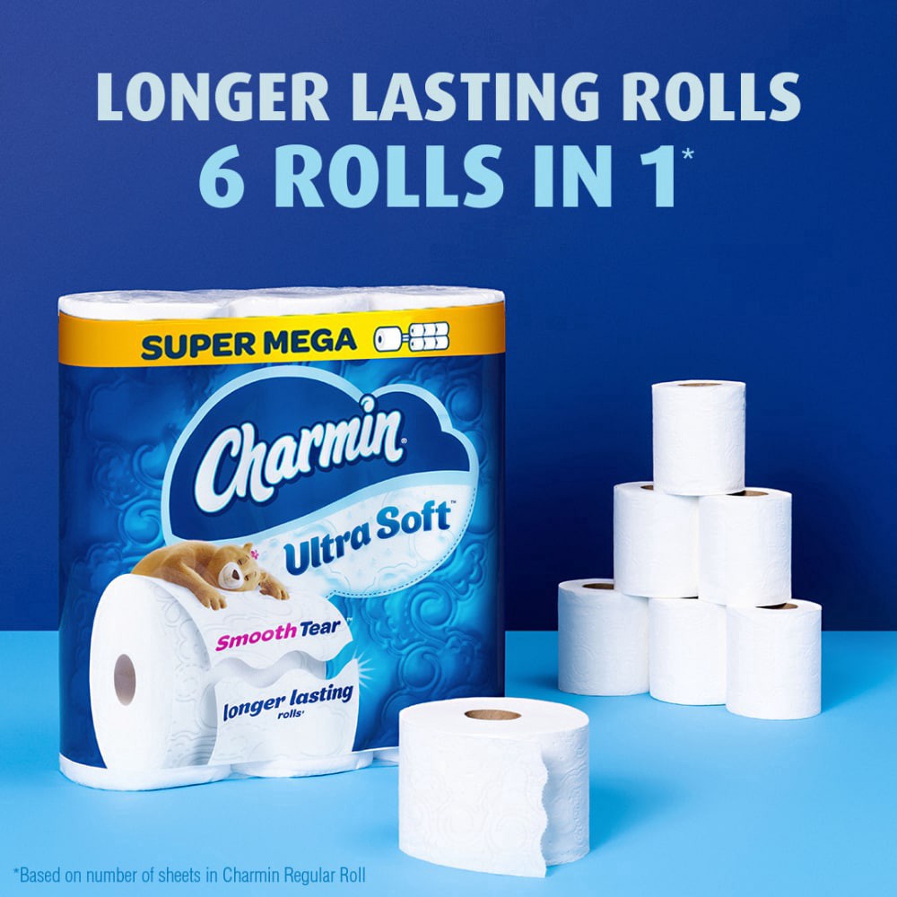 slide 6 of 6, Charmin Ultra Soft Toilet Paper 18 Mega XL Rolls, 336 Sheets Per Roll, 3 ct