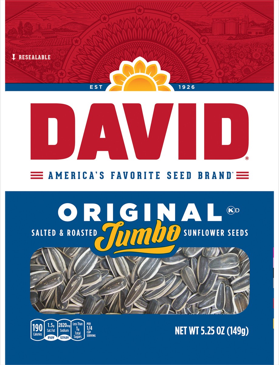 slide 1 of 10, DAVID Jumbo Salted & Roasted Original Sunflower Seeds 5.25 oz, 5.25 oz