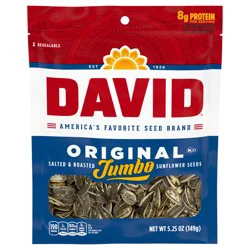 DAVID Roasted and Salted Original Jumbo Sunflower Seeds, Keto Friendly Snack, 5.25 oz. Bag