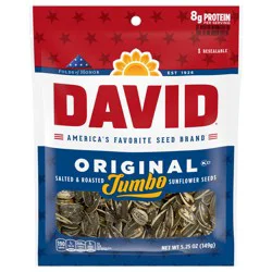 DAVID Roasted and Salted Original Jumbo Sunflower Seeds, Keto Friendly Snack, 5.25 oz. Bag