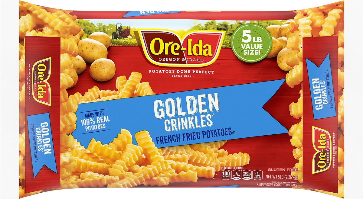 slide 6 of 9, Ore-Ida Golden Crinkles French Fries Fried Frozen Potatoes Value Size, 5 lb Bag, 5 lb