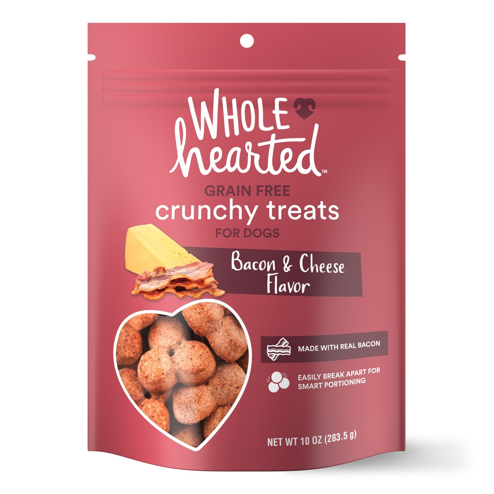 slide 1 of 1, WholeHearted Grain Free Bacon/Cheese Dog Treats, 10 oz