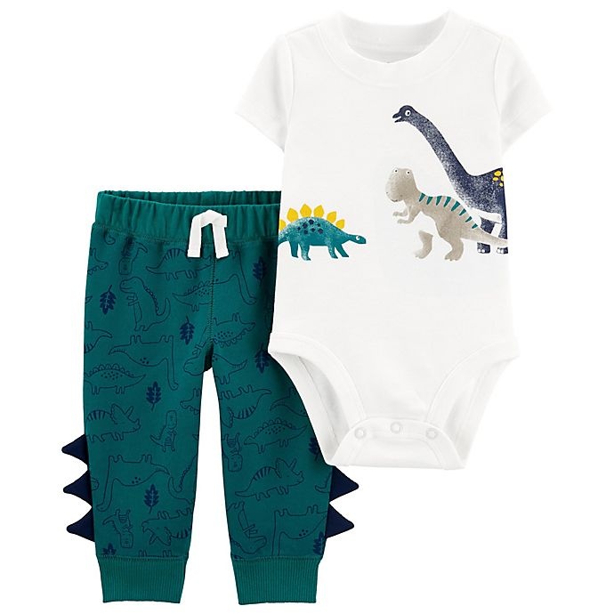 slide 1 of 1, Carter's Newborn Dinosaur Bodysuit and Pant Set - White/Teal, 2 ct