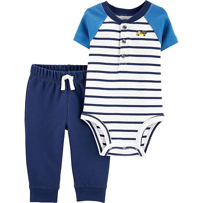 slide 1 of 1, Carter's Newborn Striped Henley Bodysuit and Pant Set - Blue, 2 ct