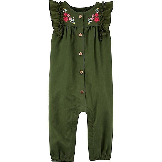 slide 1 of 1, Carter's Newborn Floral Ruffle Sleeve Romper - Olive, 1 ct