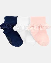 Carters Toddler 3-Pack Lace Cuff Socks Pink/White/Navy 2T4T