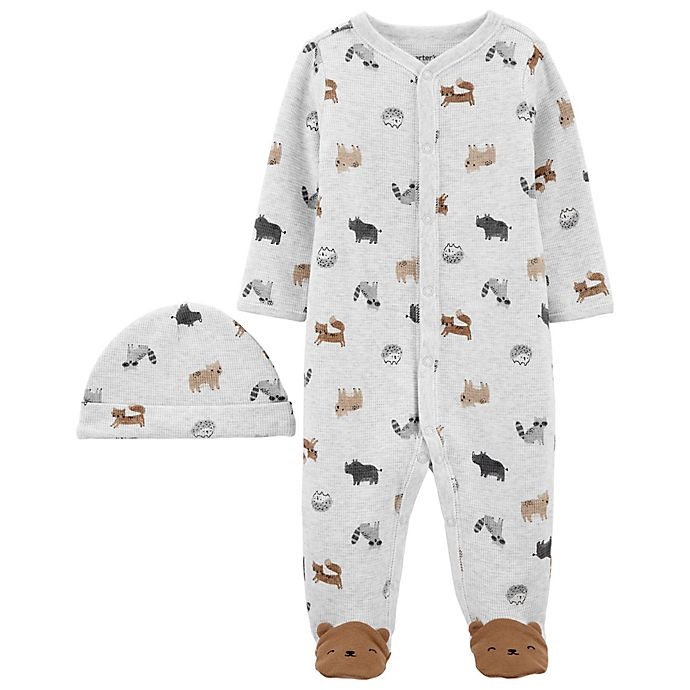 slide 1 of 1, Carter's Preemie Animal Snap-Up Sleep & Play Footie and Cap Set - Brown, 2 ct