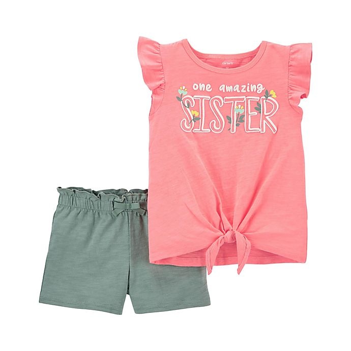 slide 1 of 1, carter's Amazing Sister Jersey Tee and Short Set - Orange/Green, 2 ct; 3 M