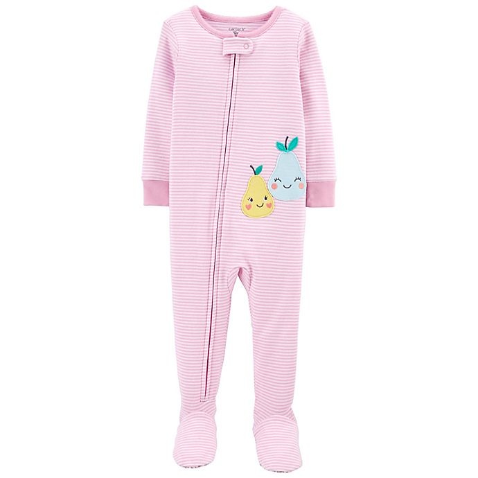 slide 1 of 1, carter's Pear 100% Snug Fit Cotton Footie PJs - Pink Stripe, 1 ct; 12 M